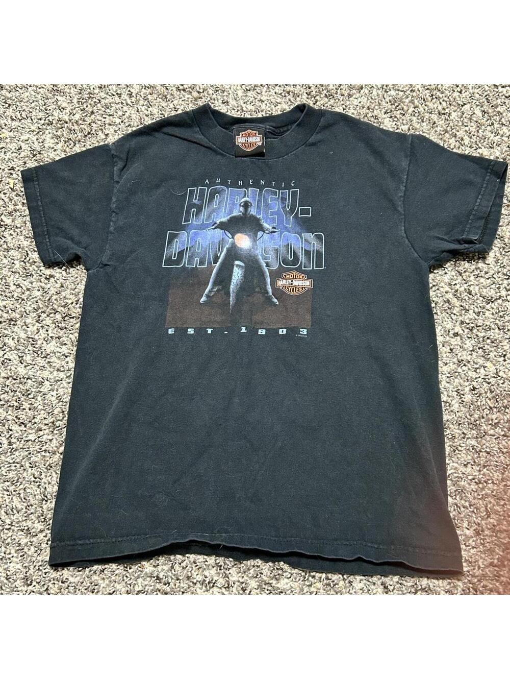 Kids Vintage Harley Davidson Graphic Tee Shirt Size M 10/12 Motorcycle